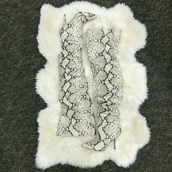 Faux Leather Snakeskin Thigh High Boots - Picture 4 of 6